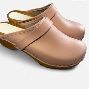 Womens Pink Leather Maja Wood Clogs